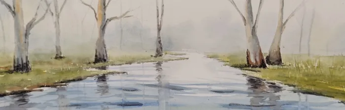 32. Niebla en el arroyo. Acuarela. Joaquín Puertas