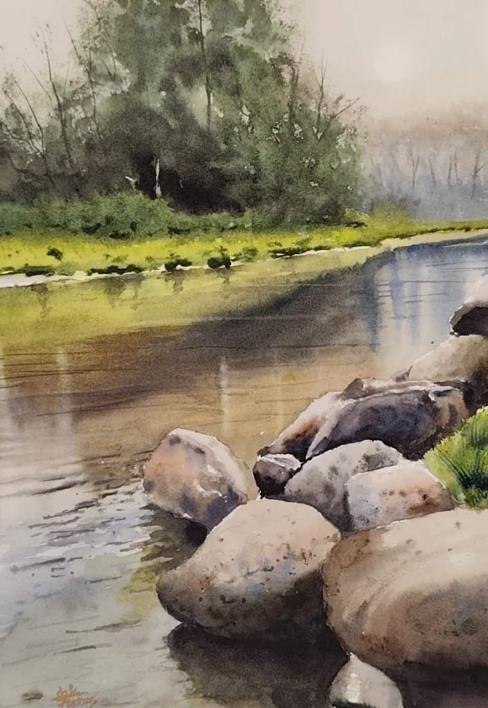 30. Río piedras.  Acuarela. Joaquín Puertas