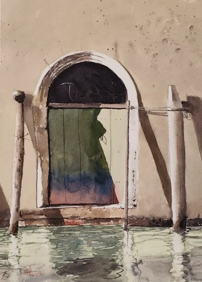 23. Reflejos en el canal. Acuarela. Joaquín Puertas
