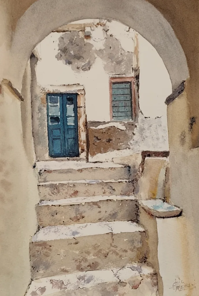 24. Llegando a casa. Acuarela. Joaquín Puertas