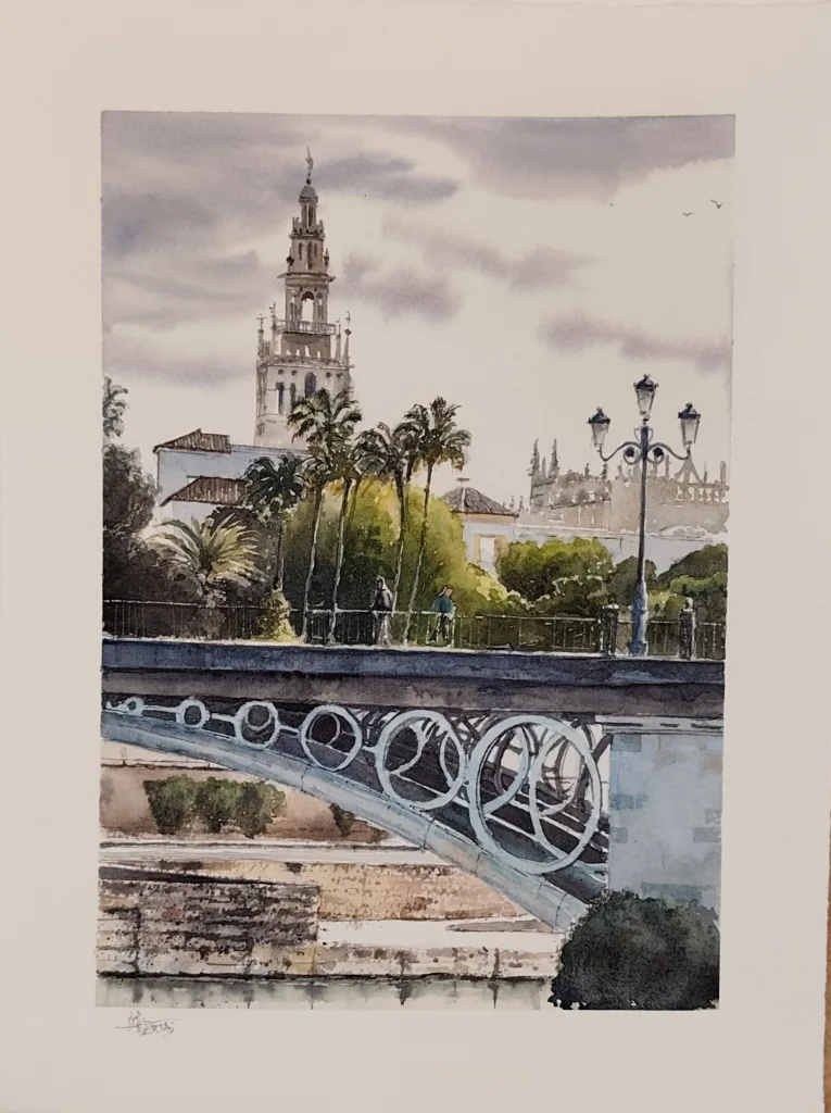 18. Giralda Trianera. Acuarela Joaquín Puertas