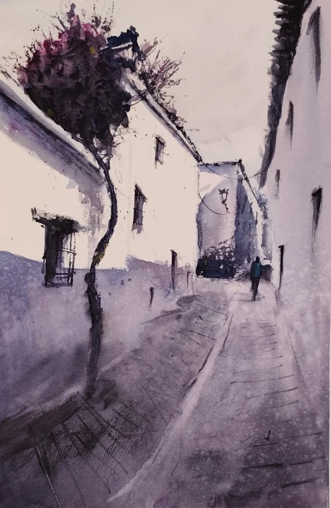 40. La ultima luz. Acuarela. Joaquín Puertas