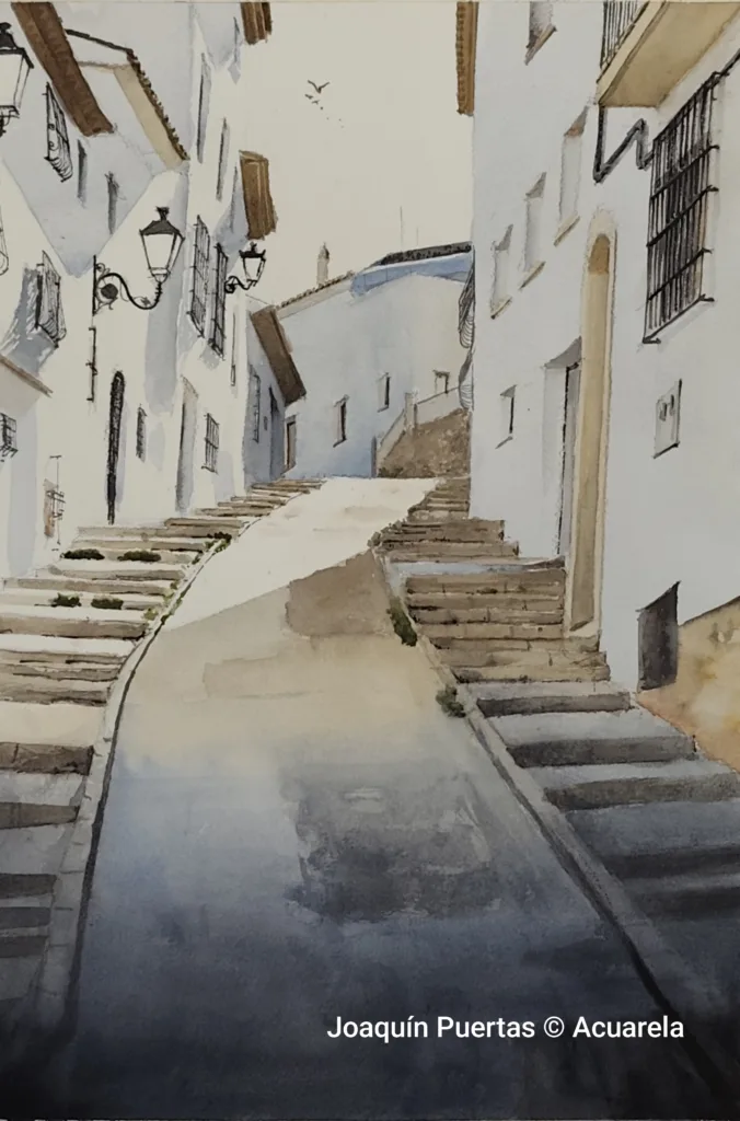 17. Refresca a la sombra. Acuarela. Joaquín Puertas